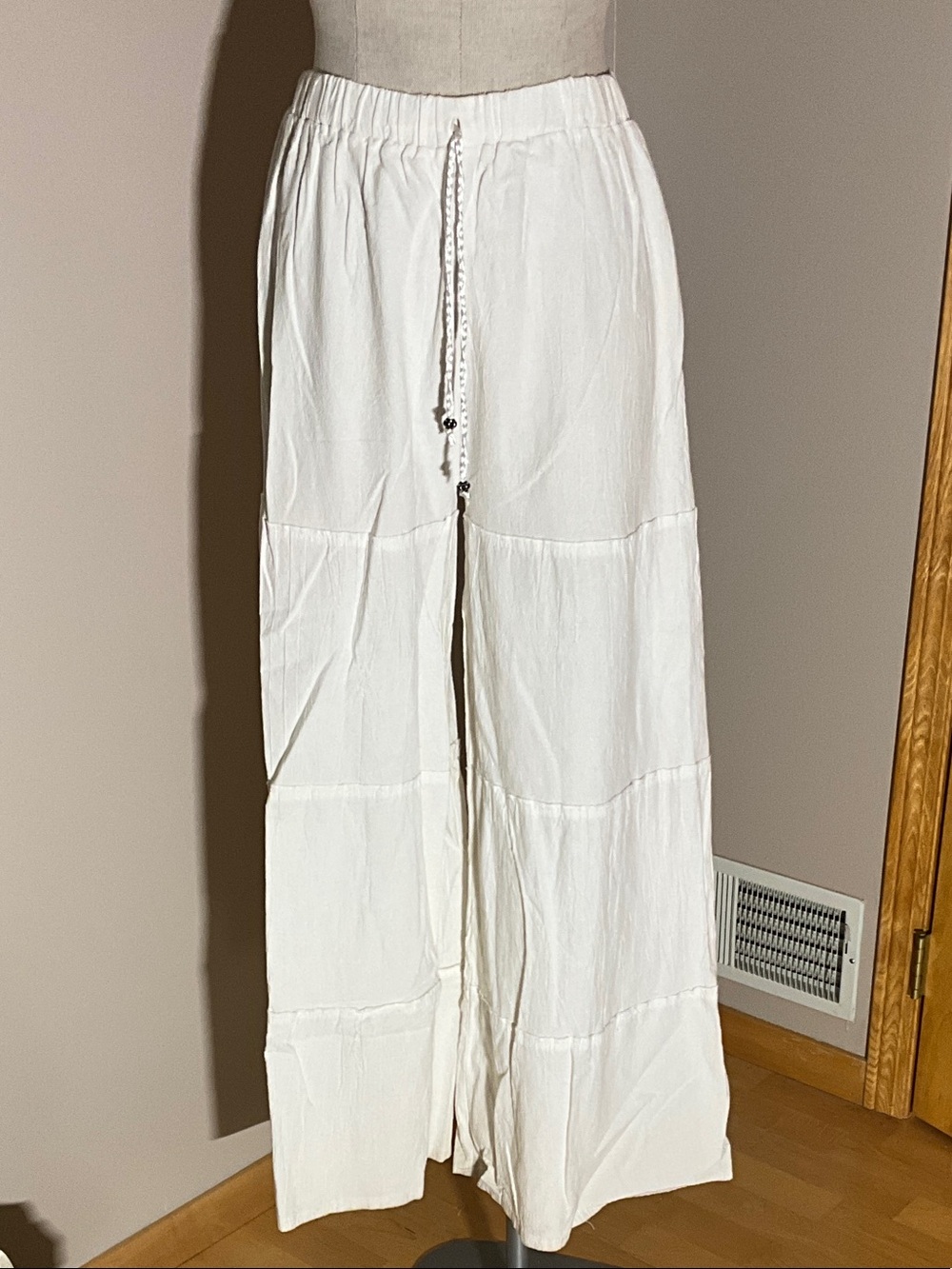 White Wide-Leg Drawstring Pants